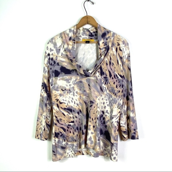 St. John | Purple Animal Print 3/4 Length Sleeve Top - Picture 1 of 6